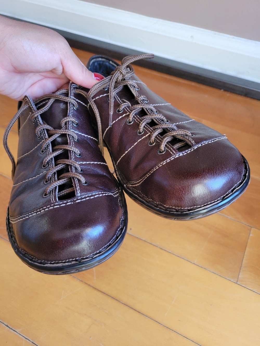 NAOT Shoes Lace-up Stitch Women's Shoes Brown Leather US 10 EU 41 Flat Ones - Picture 5 of 12